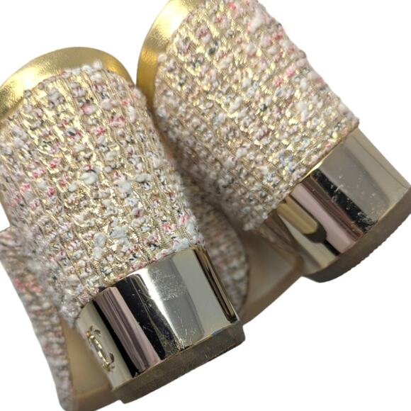 Chanel 2018 Mules Metallic Tweed Interlocking CC Logo Slide Neutral 37.5 - Picture 7 of 14